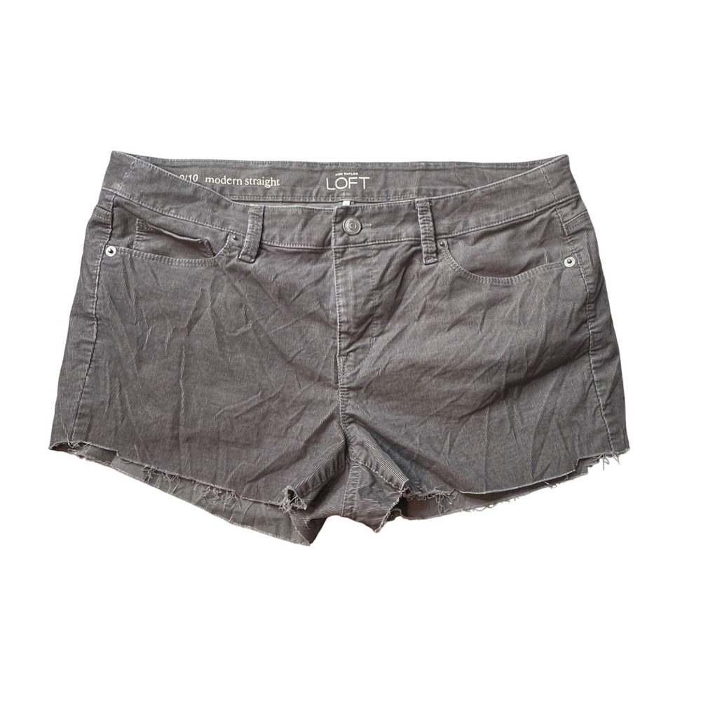 LOFT Shorts Womens 30/10 Gray Corduroy Modern Straight Raw Hem Stretch Casual